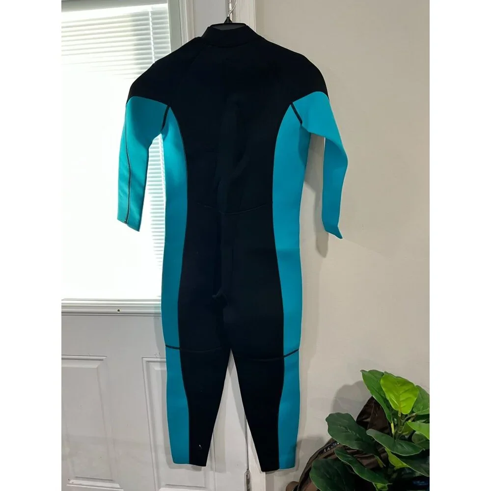 Kids' Wet Suit, long sleeve,Teal & Black One-Piece Swimsuit front zipper